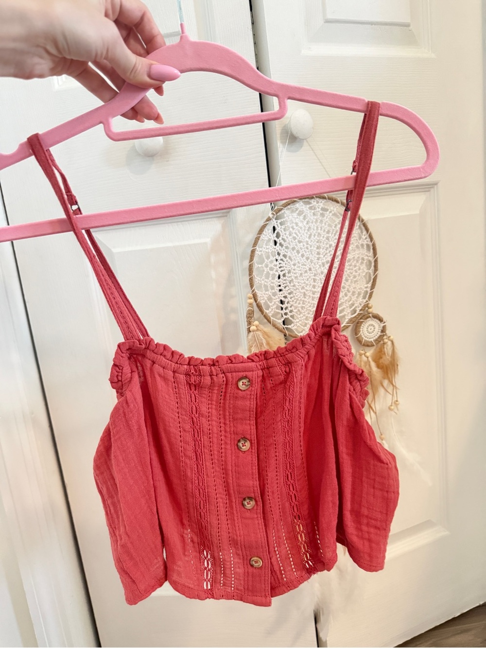 New Abercrombie & Fitch Rust Crop Cami with Front Buttons, %100 cotton, Size XS